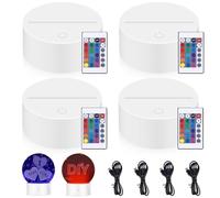 Lot de 4 veilleuses LED 3D - Socle LED avec télécommande et câble USB - Lampe de décoration - 16 couleurs - Base d'affichage - Pour chambre à coucher, chambre d'enfant, salon, bar, boutique, café