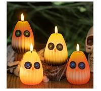 Lot de 4 veilleuses LED ludiques en forme de chouette en forme de citrouille, sans flamme, fonctionne à piles, pour décoration de table d'Halloween