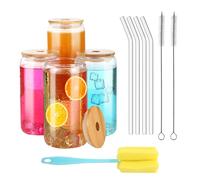 Lot de 4 verre avec paille, 500 ml de verre avec couvercle et paille, peuvent être utilisés comme gobelet à boire, tasse à cola, bubble tea, tasse à cocktail, tasse à café, smoothie