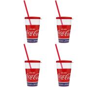 Lot De 4 Verres À Coca-Cola Avec Paille 0.5 L,Verres En Plastique Avec Paille Et Couvercle,Made In Italy