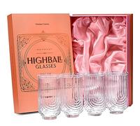 Lot de 4 verres à cocktail vintage Art déco Highball Gatsby - 414 ml - Double verre Hi-Ball pour boire du mojito, du gin Rickey, du whisky, du Highball classique | Grands verres hauts