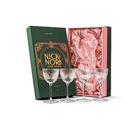 Lot de 4 verres à cocktail vintage Art déco Nick and Nora en cristal côtelé de 140 ml pour boire du gin classique, du whisky, de la vodka | Verres rétro à longue tige