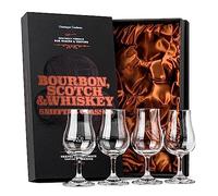 Lot de 4 verres à dégustation de whisky, scotch, bourbon | Copitas professionnels en forme de tulipe avec tige courte | Petit renifleur à pied pour siroter de l'alcool propre
