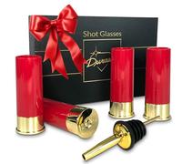 Lot de 4 Verres à Shot en Forme de Calibre 12 avec Boîte Cadeau, Bec Verseur, Cadeaux de Fête de Mariage, Fête des Pères, Noël, Cadeaux de Chasse au Cerf, Petites Tasses à Shot, 45ml (Rouge)