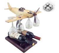 Lot de 4 verres à vin et porte-bouteille en forme d'hélicoptère avec 4 verres, en acajou, support de table, design antique,