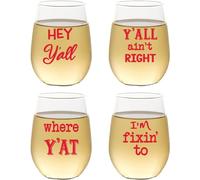 Lot de 4 verres à vin incassables sans pied avec dictons du Sud, verres incassables avec citations « Hey Y'all and I'm Fixin' To », verres à boire sur le thème de la campagne pour Texans ou Ranch