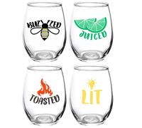 Lot de 4 verres à vin incassables sans pied avec dictons en forme de lapin, buzzed juiced éclairés, jolis verres pour soirée entre filles