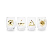 Lot de 4 verres à vin sans pied avec icônes Harry Potter, chacun peut contenir 591 ml