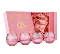 Lot de 4 verres ballon Art déco rose pâle pour gin tonic, 400 ml, sans pied en cristal pour boire des cocktails à gin, cadeaux vintage pour les amateurs de gin | Gobelets à bulles pour boissons de bar