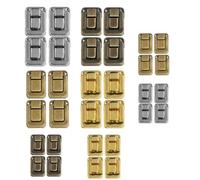 Lot de 4 verrous à moraillon en fer antique pour boîtes à bijoux et bagages, kit de boucles incurvées vintage en bronze vert/argent/or/bronze jaune, 48 x 32 mm et 40 x 27 mm