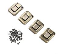 Lot de 4 verrous à moraillon en fer avec finition antique pour boîtes à bijoux et valises, boucles en métal vintage, clips incurvés pour boîtes de rangement (L, bronze jaune)