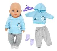 Lot de 4 vêtements de poupée pour poupées de 40 à 45 cm, jolie robe et accessoires de poupée avec motif animal mignon, sweats à capuche, pantalons, cintres, chaussettes pour poupées 43 cm, cadeau pour