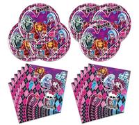 Lot de 40 accessoires de fête Monster-High School - Vaisselle pour 20 invités, décorations d'anniversaire et cadeaux de fête
