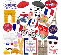 Lot de 40 accessoires de photomaton français, accessoires de photomaton français, décorations de fête française, pour anniversaire sur le thème de Paris, décoration de fête de la Bastille, décoration