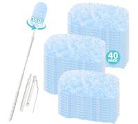 Lot de 40 aimants à poussière compatibles avec Swiffer - Plumeau à 360° - pour Poils d'animaux, poussière, saleté, Non parfumé (40 lingettes bleuâtres + 1 Tige télescopique)