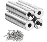 Lot de 40 aimants en néodyme puissants avec trou de 10 x 3-3 mm, grands ronds et puissants pour plaque magnétique, cuisine, réfrigérateur (argent vif)