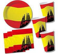 Lot de 40 assiettes en carton Espagne + serviettes + gobelets en carton pour fête et anniversaire // Assiettes gobelets repas carton Vaisselle Décoration jetable Fête à thème Espagnole Nuit Espagnole