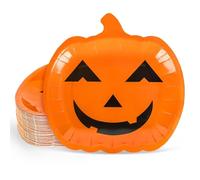 Lot de 40 assiettes jetables en carton pour Halloween, 22,9 cm, motif tête de citrouille orange avec motif grimace - Décoration de table de fête d'anniversaire