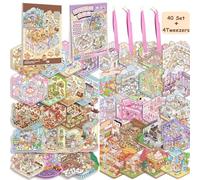 Lot de 40 autocollants 3D à faire soi-même avec 4 pinces à épiler, autocollants de scène miniatures réutilisables, thérapie d'autocollants, activités de groupe créatives pour adultes, enfants, filles