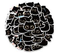 Lot de 40 autocollants chat noir de mer imperméables en vinyle coloré pour bureau, ordinateur portable, bouteille d'eau (Black Cat)