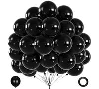 Lot de 40 ballons en latex de qualité à l'hélium pour anniversaire, mariage, remise de diplôme, Halloween (avec ruban) Noir 30,5 cm