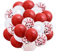 Lot de 40 Ballons rouge et blanc 30cm, ballons en latex confettis rouges, ballons rouge pour fête d'anniversaire, mariage, baby shower, fiançailles, remise des diplômes, décoration d'anniversaire