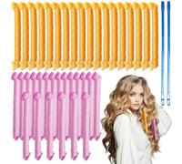 Lot de 40 bigoudis en spirale, 55 cm, pour le bricolage, sans chaleur, sans chaleur, avec crochets de coiffage, kit de coiffage, style ondulé, pour femme, orange et rose