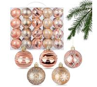 Lot de 40 boules de Noël en plastique or rose - 5 designs différents - Ensemble de boules de Noël 6 cm - Boules de sapin - Boules de sapin de Noël en plastique - Décoration de sapin de Noël