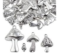 Lot de 40 breloques en forme de champignon en alliage argenté antique pour fabrication de bijoux, colliers, bracelets, porte-clés, 4 styles