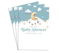 Lot de 40 cartes d'invitation à remplir pour fille, garçon, nuage, lune, étoiles, bleu, 12,7 x 17,8 cm