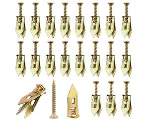 Lot de 40 chevilles auto-perceuses et vis pour cloison sèche - Ancrages muraux en acier zingué pour cloison sèche, sans perçage ni trou dans le mur, pour TV, sangles d'étagère, armoires (20 vis et 20