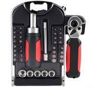 Lot de 40 clés à douille avec clé réglable et embouts de tournevis pour l'entretien automobile et le bricolage général, acier au chrome vanadium traité thermiquement avec revêtement en oxyde noir