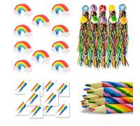 Lot de 40 crayons arc-en-ciel, 10 crayons arc-en-ciel pour enfants, 10 gommes arc-en-ciel, 10 balles rebondissantes, 10 autocollants de tatouage arc-en-ciel pour anniversaire d'enfant, cadeaux