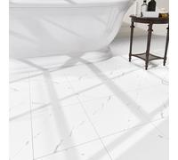 Lot de 40 dalles de sol autocollantes en vinyle de 30,5 x 30,5 cm, installation facile à faire soi-même pour cuisine, salon, buanderie, camping-car, marbre veiné blanc mat