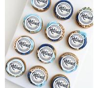 Lot de 40 décorations comestibles pour cupcakes « Happy Retirement » « New Journey Begins No Work Zone Adventure Begins » sur le thème de la retraite - Décorations de gâteaux d'anniversaire - Rose