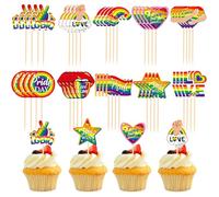 Lot de 40 décorations de cupcakes arc-en-ciel Pride - Décorations de gâteau de fierté - Piques à cocktail - Drapeau arc-en-ciel - Cure-dents - Fournitures de fête pour homosexuels LGBT