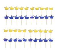 Lot de 40 décorations de cupcakes en forme de couronne de prince bleu royal à paillettes dorées pour mariage, anniversaire, fête prénatale, décoration de fête de garçon