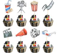Lot de 40 décorations de gâteau de film double face - Pour la nuit - Pour appareil photo - Projecteur de pop-corn - Hollywood - Pour le film - Thème de bébé - Douche d'enfants - Anniversaire