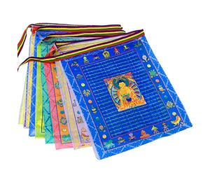 Lot de 40 drapeaux de prière bouddhistes tibétains - Drapeaux de prière traditionnels en satin à cinq éléments - 27,9 x 35,6 cm