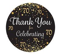 Lot de 40 étiquettes de remerciement pour 70e anniversaire Noir et doré 4,4 cm