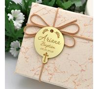 Lot de 40 étiquettes en acrylique effet miroir personnalisées pour baptême et mariage (4 cm, 40 pièces)