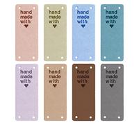 Lot de 40 étiquettes en cuir faites à la main avec amour - 4 trous - Pour crochet, couture, vêtements, décorations, loisirs créatifs, sacs à main, décoration, 8 couleurs, multicolore