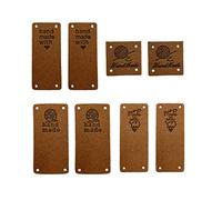 Lot de 40 étiquettes en cuir synthétique faites à la main avec trous en relief pour jeans, sacs, chaussures, chapeaux, travaux manuels, tricot et crochet (4 styles, marron foncé)
