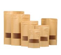 Lot de 40 grands sacs en papier kraft refermables avec fenêtre - 22 x 32 + 5 cm - Marron - Sachets de rangement pour aliments - Pour grains de café, noix, collations, feuilles de thé, épices