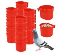 Lot de 40 mangeoires à oiseaux en plastique à suspendre pour petit poulailler, perroquet, perruche, volaille, pigeon, gibier à oiseaux (rouge)