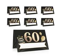 Lot de 40 marque-places d'anniversaire 60 ans, noir et or, format A6, décorations de table élégantes pour fête, marque-place de luxe pour événement raffiné