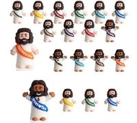 Lot de 40 mini figurines multicolores de Jésus - Décoration de fête religieuse en caoutchouc, parfaites pour cachette, école du dimanche, baptême, Noël et œufs de Pâques