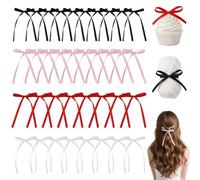 Lot de 40 Nœuds en Ruban pour Décoration de Gâteau - 4 Couleurs : Noir, Rose, Rouge, Blanc - Piques à Gâteau pour Anniversaire, Mariage, Baby Shower - Accessoire Pâtisserie Chic