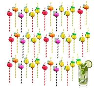 Lot de 40 pailles à cocktail, décorations de fête d'été, pailles de fruits 3D, décorations de boissons, biodégradables, pailles de fête tropicale hawaïenne, pailles en papier (couleur aléatoire)