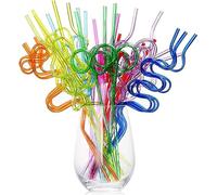 Lot de 40 pailles folles réutilisables pour enfants - Pailles tourbillon, Formes et couleurs assorties - Pailles torsadées en plastique pour fête de Noël
